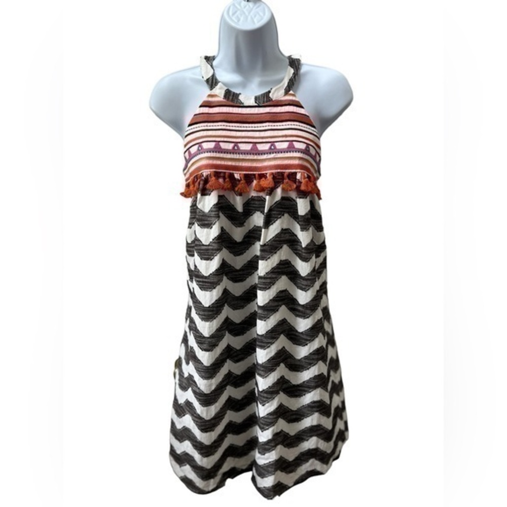 Anthropologie THML Embroidered Dress Sleeveless XS Chevron Lined Spring Summer - Picture 1 of 11